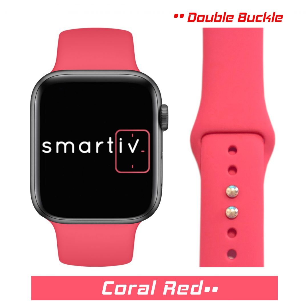 Sport Band Double Buckle Apple Watch Strap Coral Red Colour Face View