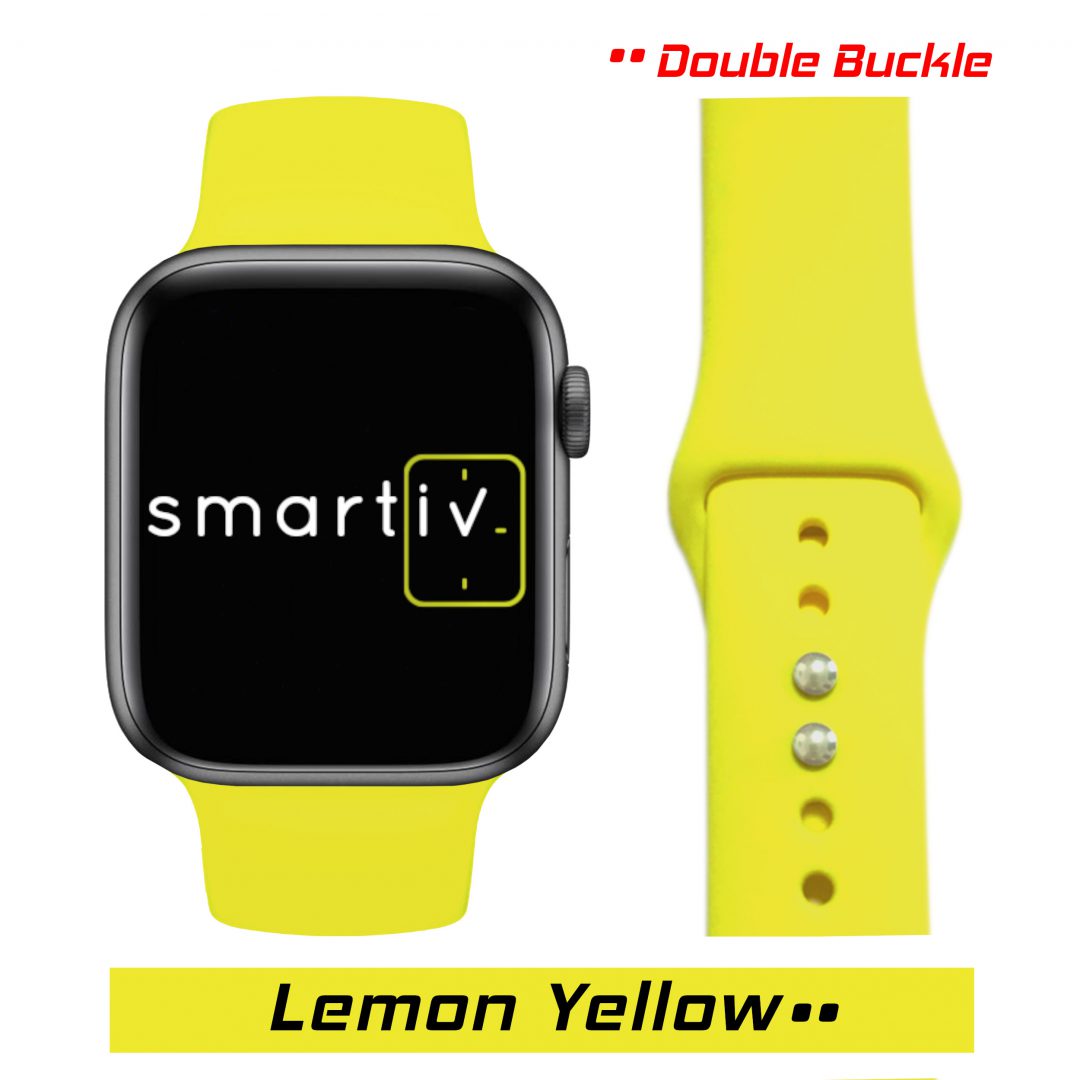 Sport Band Double Buckle Apple Watch Strap Lemon Yellow Colour Face View