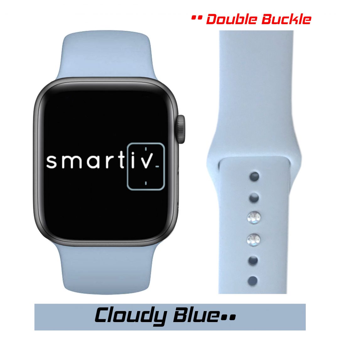 Sport Band Double Buckle Apple Watch Strap Cloudy Blue Colour Face View