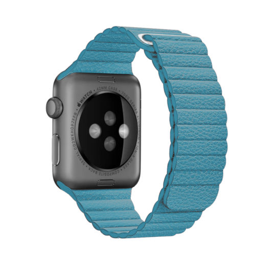 Leather Link Apple Watch Strap Lake Blue Colour Back View