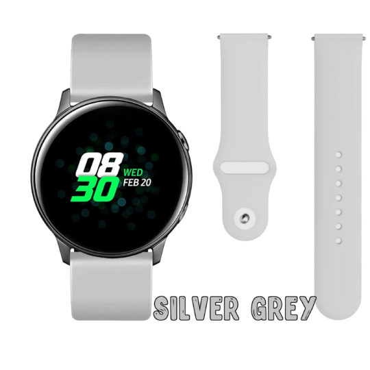 Silicone Pin Samsung Galaxy Watch Strap Light Grey Colour Face View