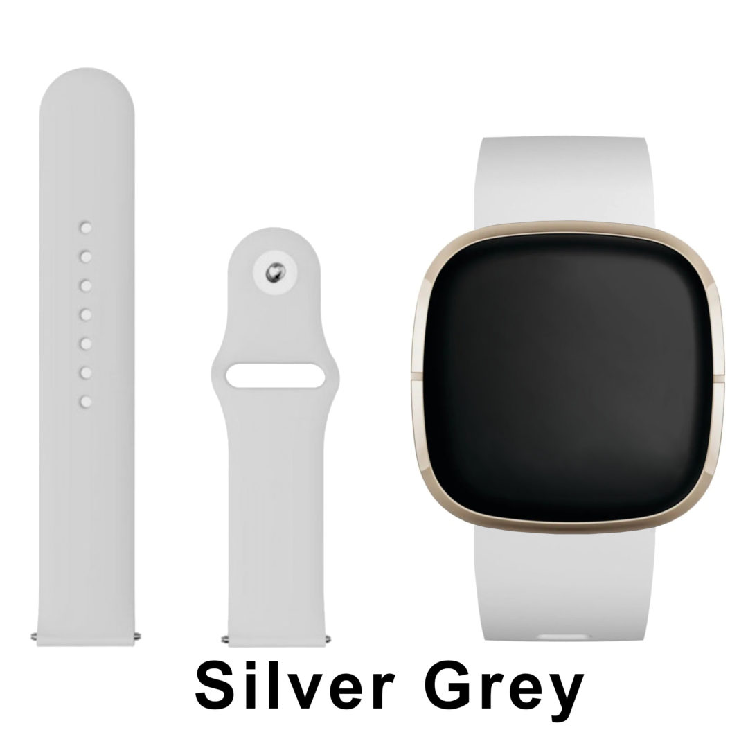 Silicone Pin Fitbit Watch Strap Light Grey Colour Face View