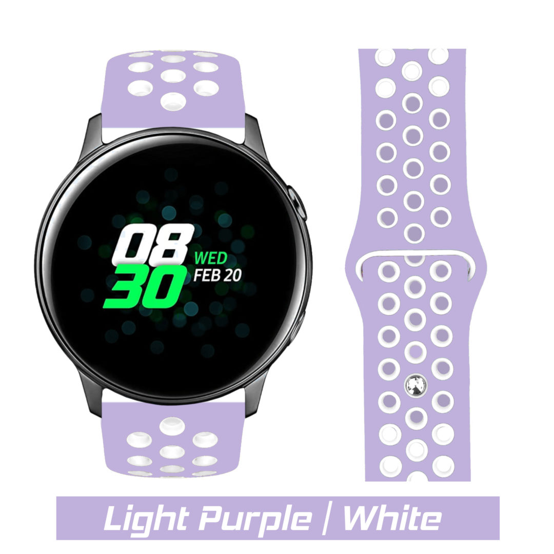 Sport Active Samsung Galaxy Watch Strap Light Purple/White Colour Face View