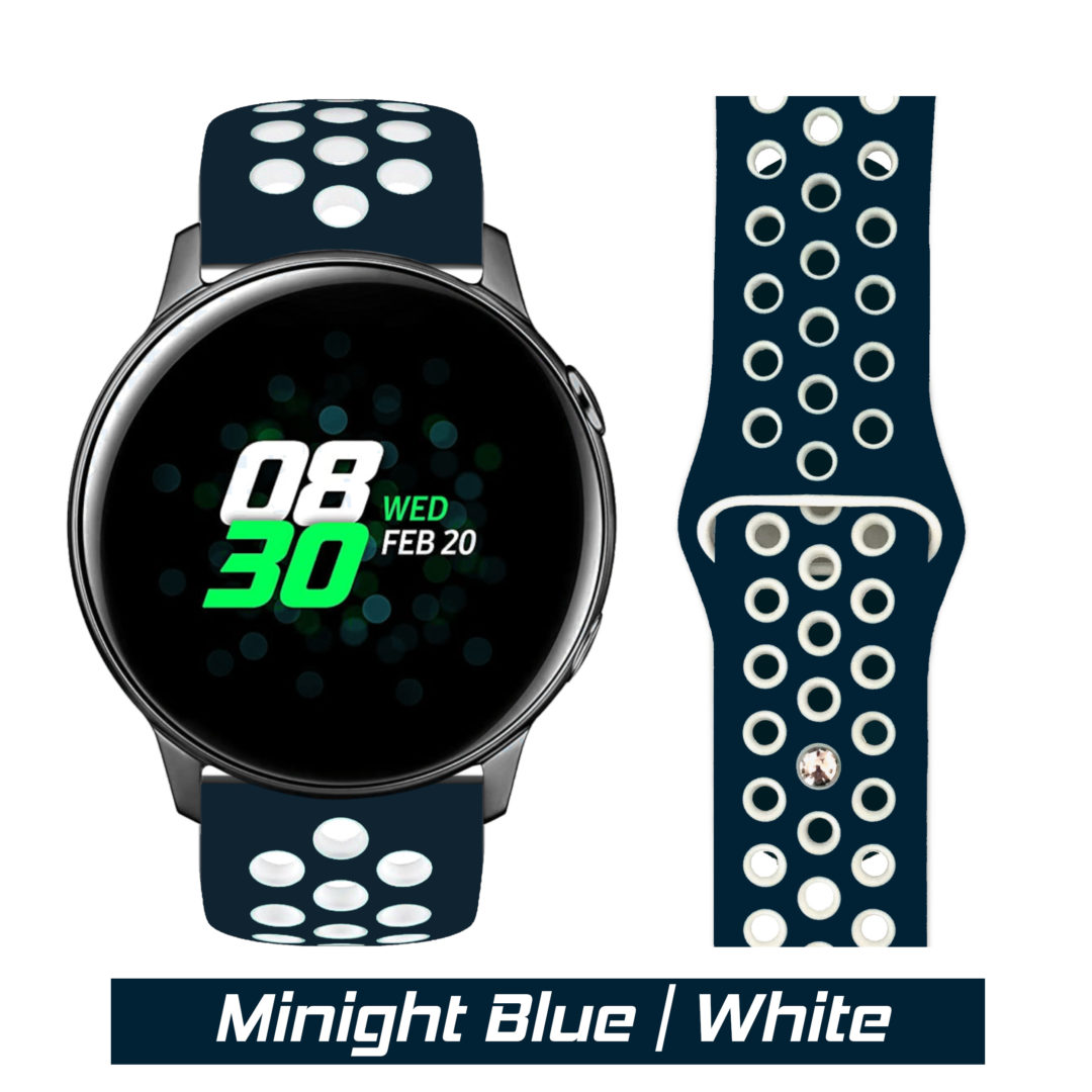 Sport Active Samsung Galaxy Watch Strap Midnight Blue/White Colour Face View
