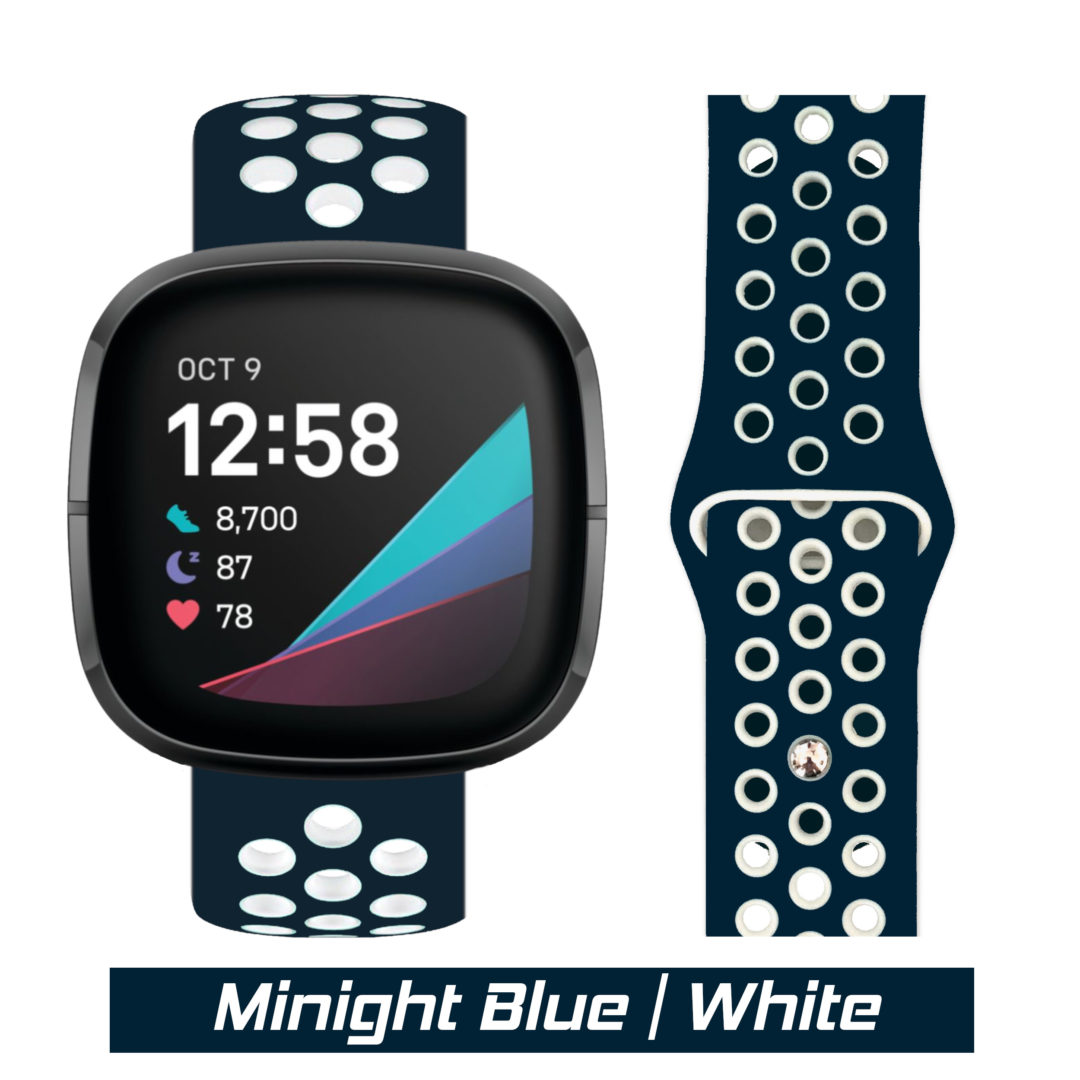 Sport Active Fitbit Watch Strap Midnight Blue/White Colour Face View