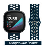 Midnight Blue/White Silicone Pin Band for Fitbit VERSA Watch