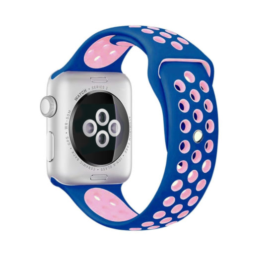 Sport Band Active Apple Watch Ocean Blue/Pink Colour Back View