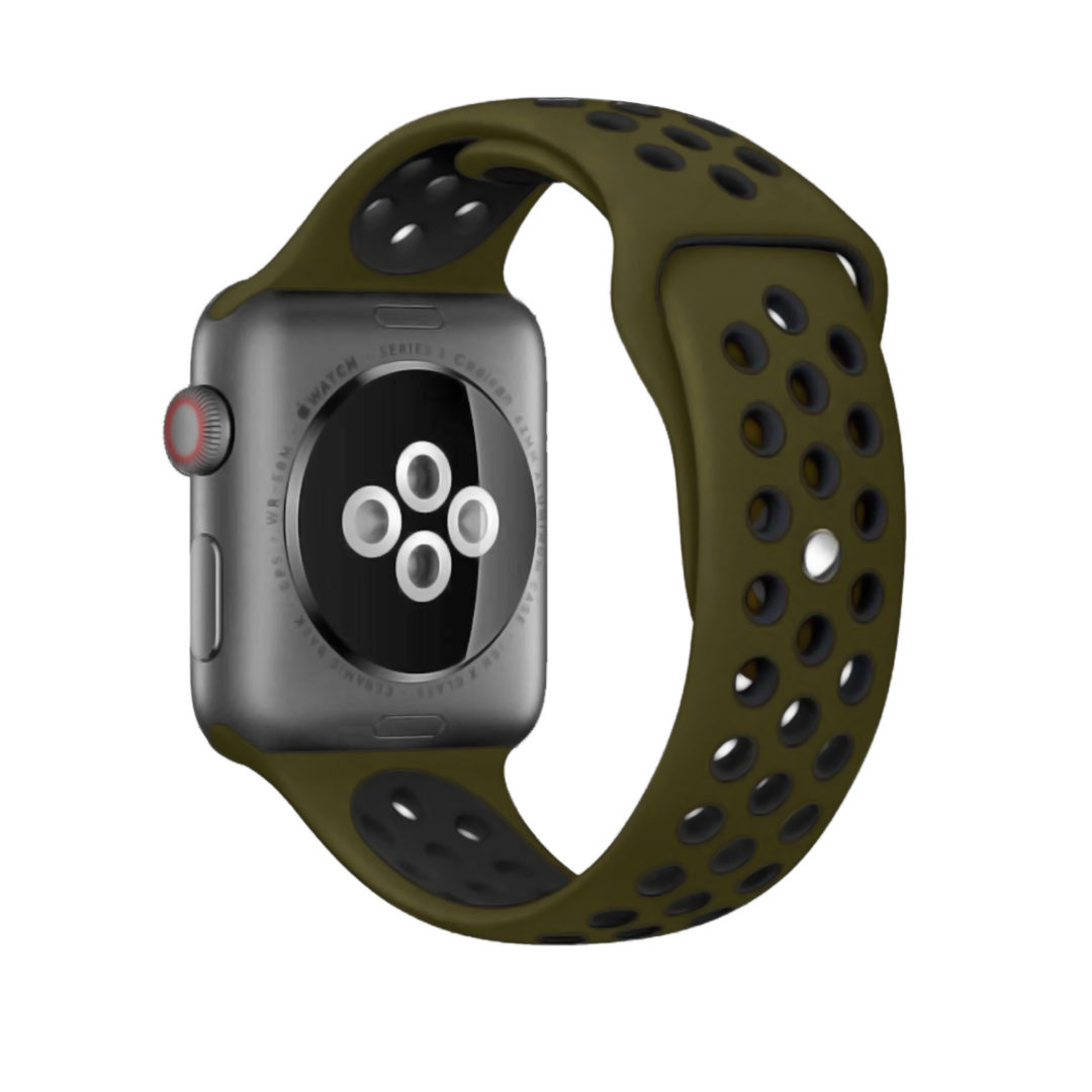 Sport Band Active Apple Watch Olive Green/Black Colour Back View