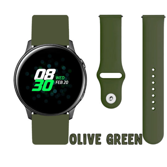 Silicone Pin Samsung Galaxy Watch Strap Olive Green Colour Face View