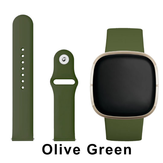 Silicone Pin Fitbit Watch Strap Olive Green Colour Face View