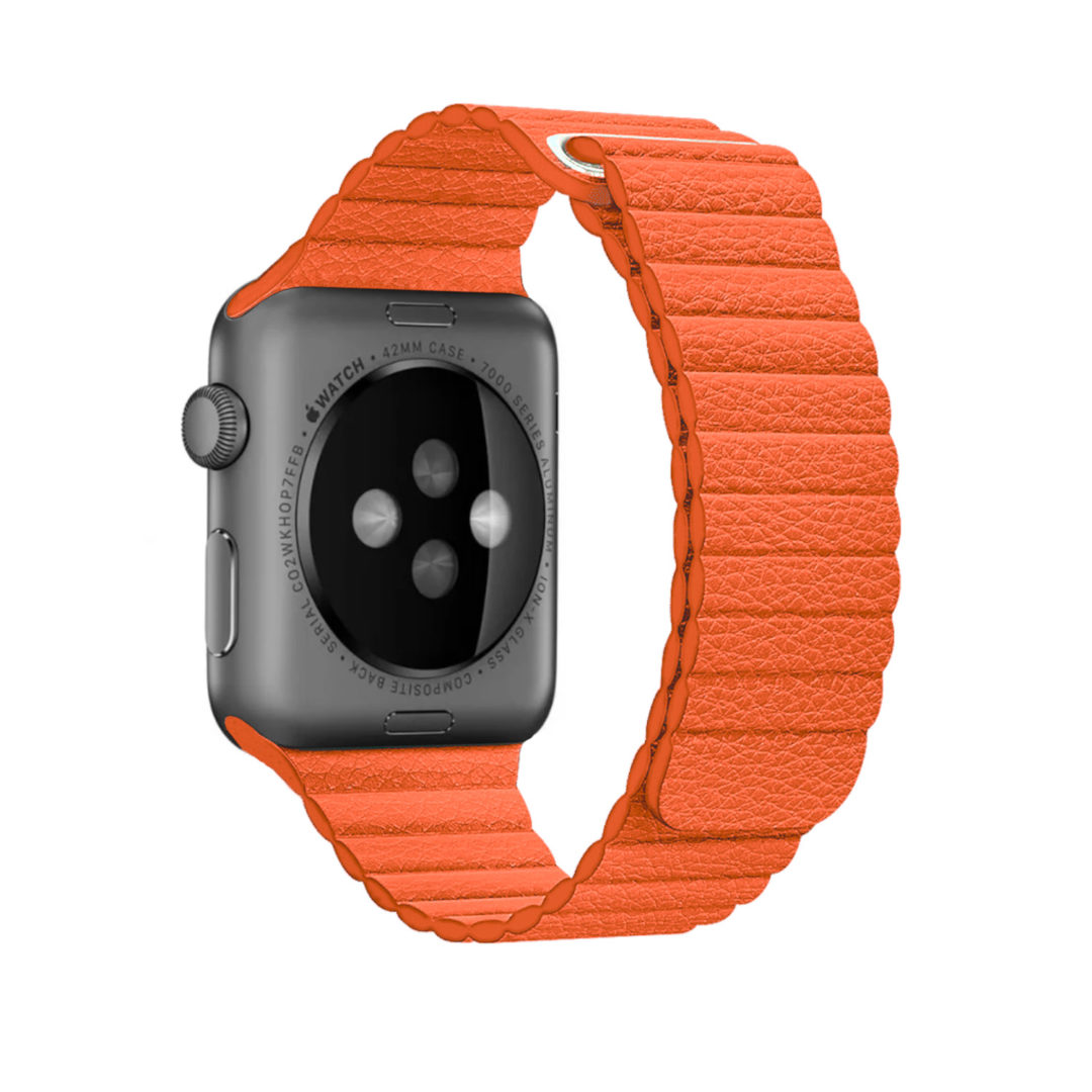 Leather Link Apple Watch Strap Orange Colour Back View