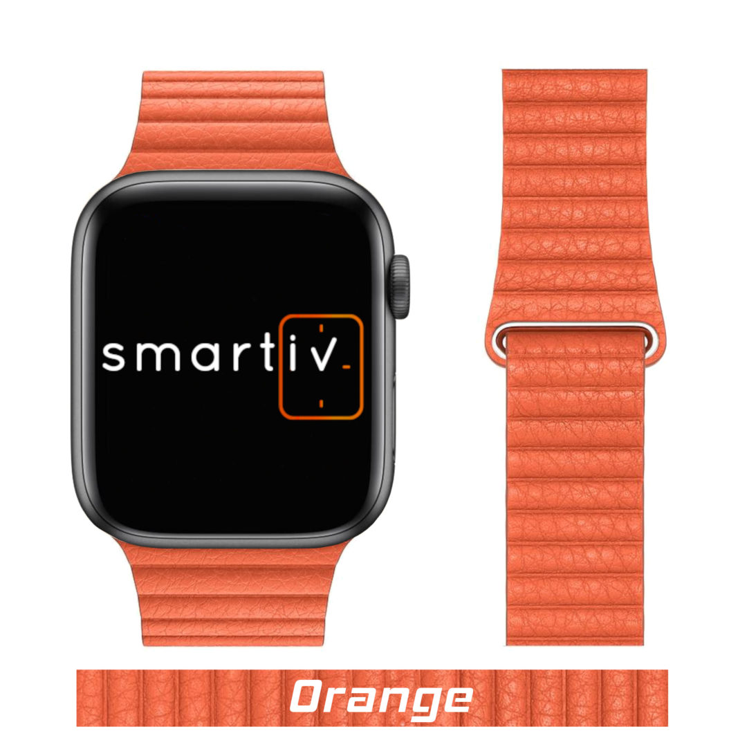 Leather Link Apple Watch Strap Orange Colour Face View