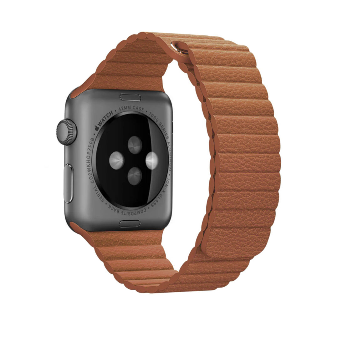 Leather Link Apple Watch Strap Brown Colour Back View
