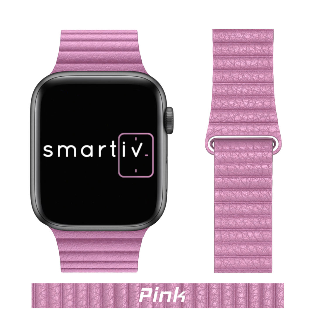 Leather Link Apple Watch Strap Pink Colour Face View