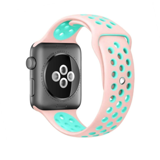 Sport Band Active Apple Watch Pink/Turquoise Colour Back View