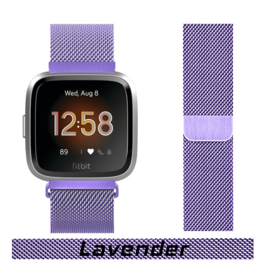 Milanese Loop Fitbit Watch Strap Lavender Colour Face View