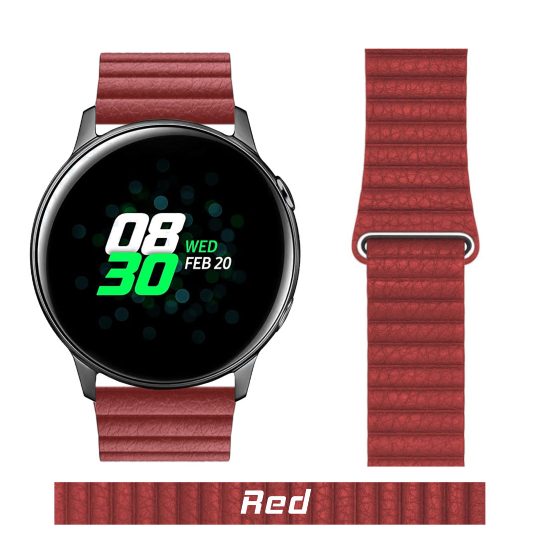 Leather Link Samsung Galaxy Watch Strap Red Colour Face View