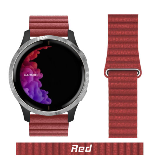 Leather Link Garmin Watch Strap Red Colour Face View