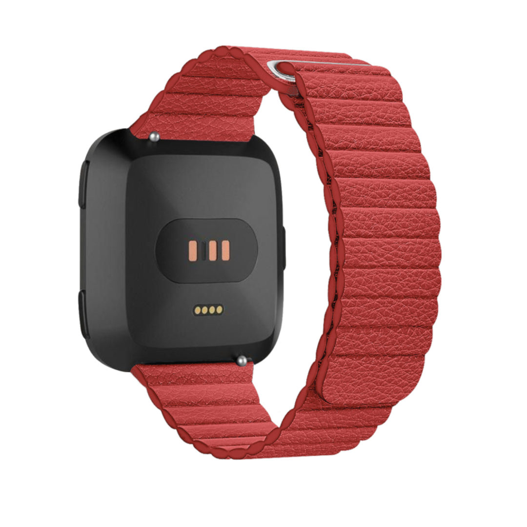 Leather Link Fitbit Watch Strap Red Colour Back View