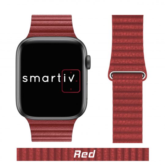 Leather Link Apple Watch Strap Red Colour Face View