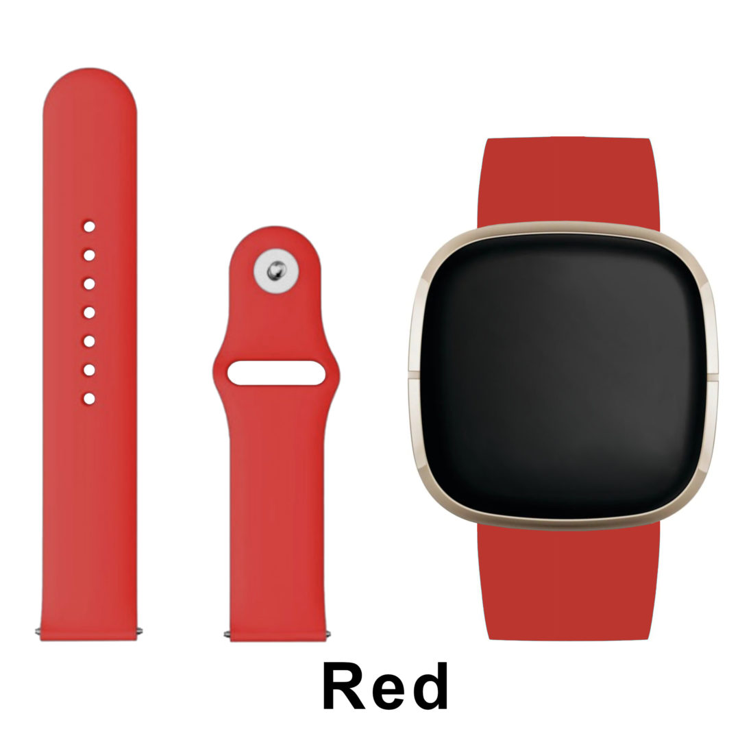 Silicone Pin Fitbit Watch Strap Red Colour Face View