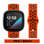 Red/Black Silicone Pin Band for Fitbit VERSA Watch