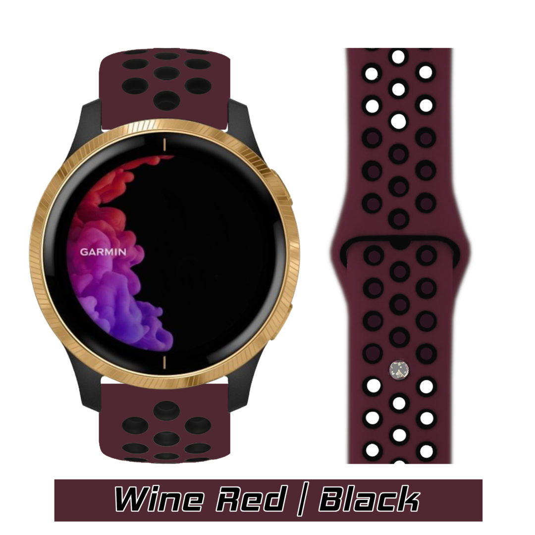 Sport Active Garmin Watch Strap Wine Red/Black Colour Face View