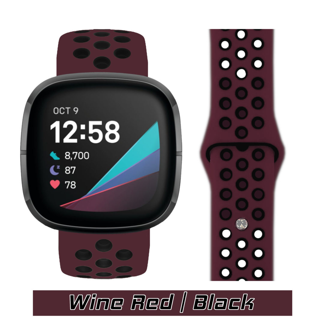 Sport Active Fitbit Watch Strap Wine Red/Black Colour Face View