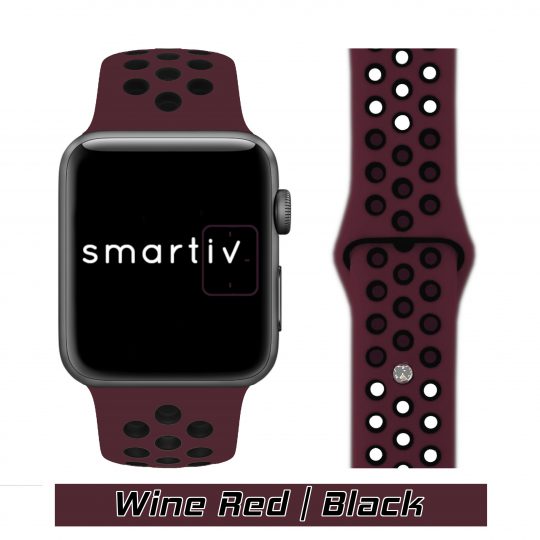 Sport Band Active Apple Watch Wine Red/Black Colour Face View