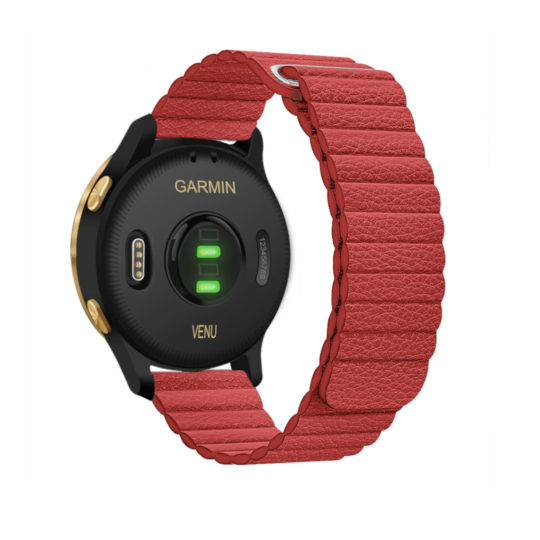 Leather Link Garmin Watch Strap Red Colour Back View