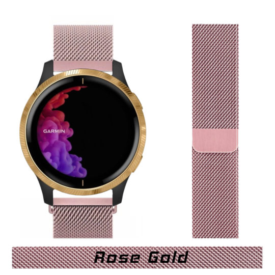 Milanese Loop Garmin Watch Strap Rose Gold Colour Face View