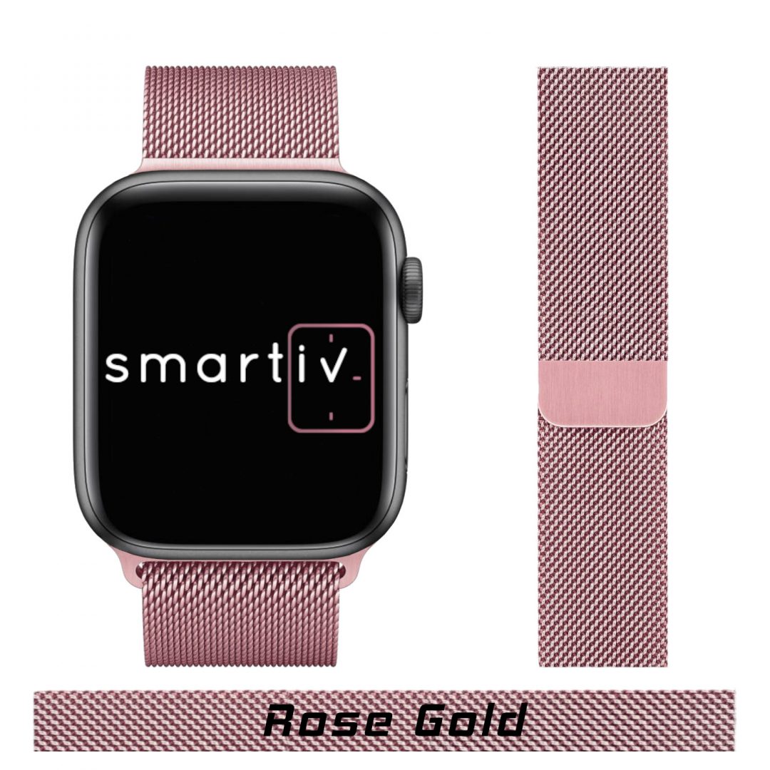 Milanese Loop Apple Watch Band Rose Gold Colour Face View