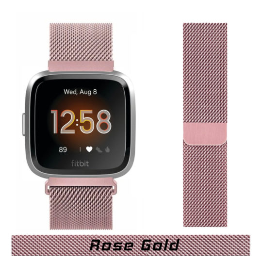 Milanese Loop Fitbit Watch Strap Rose Gold Colour Face View