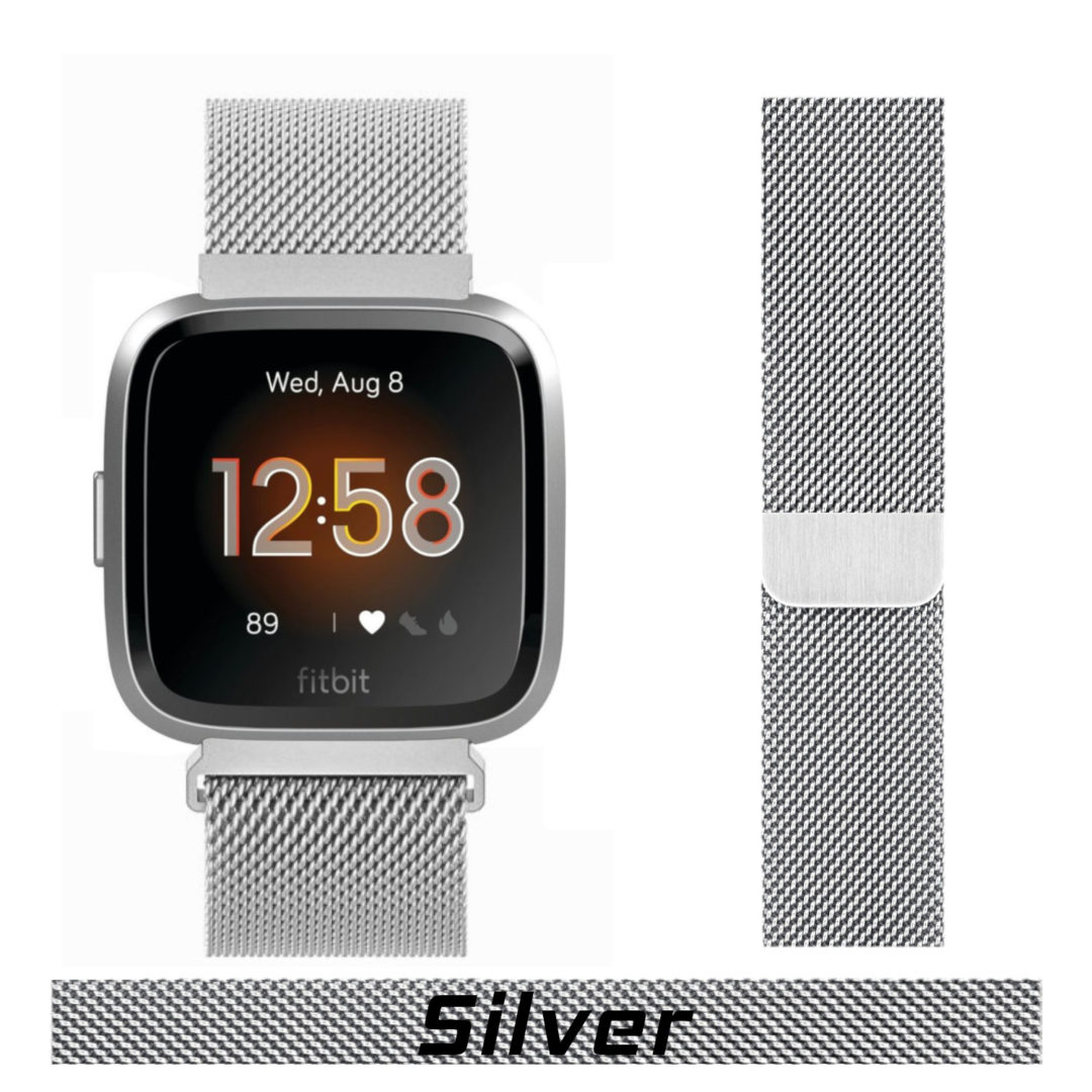 Milanese Loop Fitbit Watch Strap Silver Colour Face View