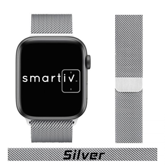 Milanese Loop Apple Watch Band Silver Colour Face View