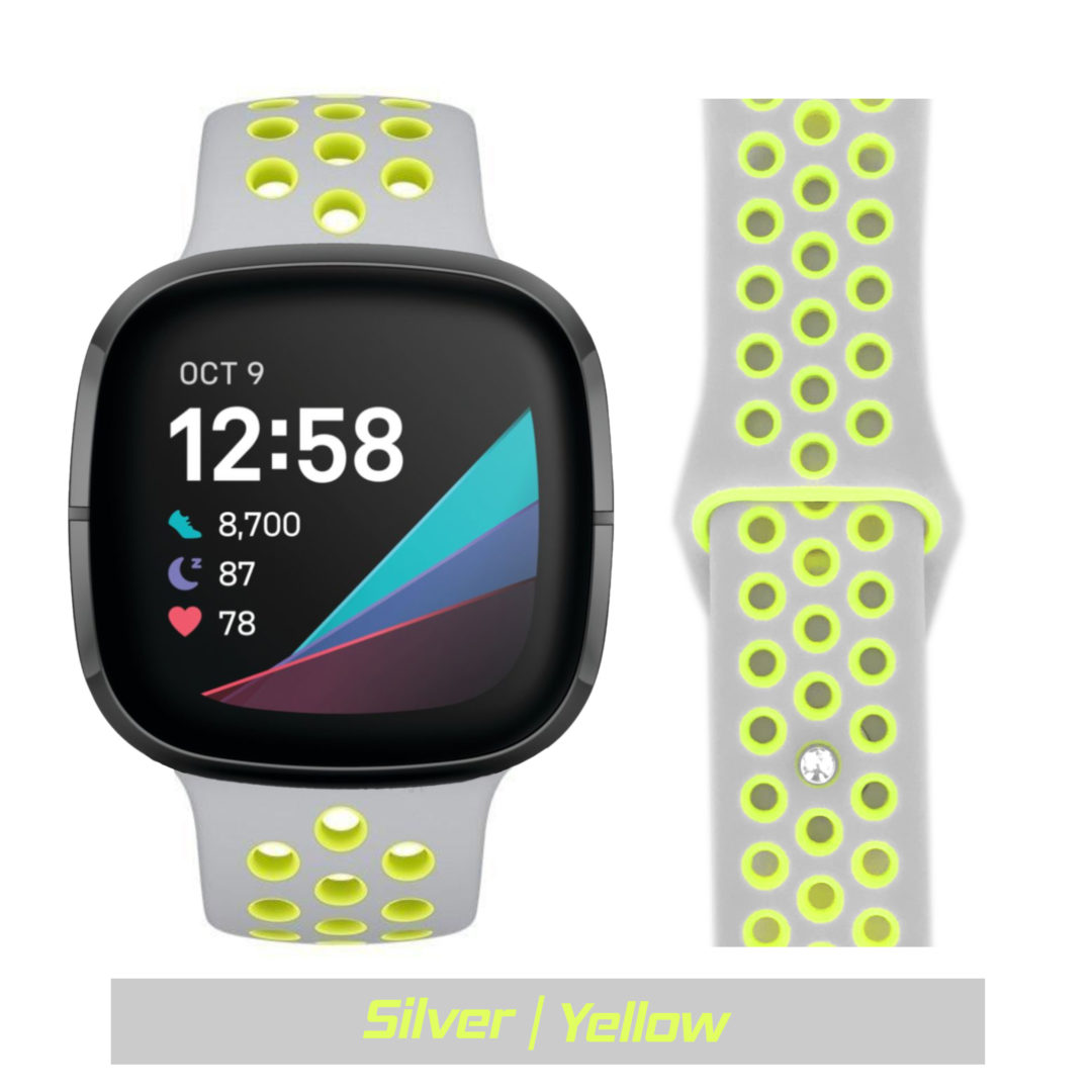 Sport Active Fitbit Watch Strap Silver/Yellow Colour Face View