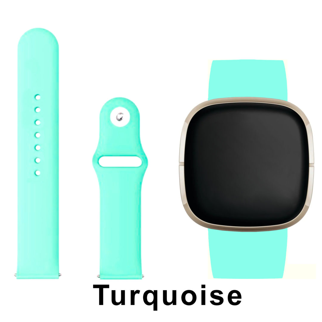 Silicone Pin Fitbit Watch Strap Turquoise Colour Face View