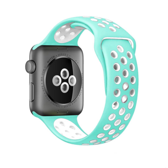 Sport Band Active Double Buckle Apple Watch Bright Ice Blue/White Colour Back View