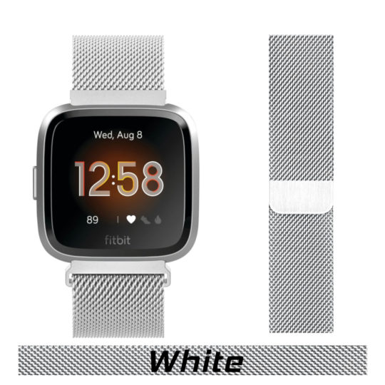 Milanese Loop Fitbit Watch Strap White Colour Face View