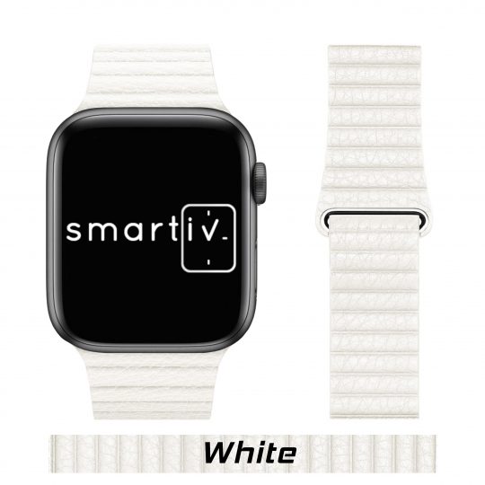 Leather Link Apple Watch Strap White Colour Face View