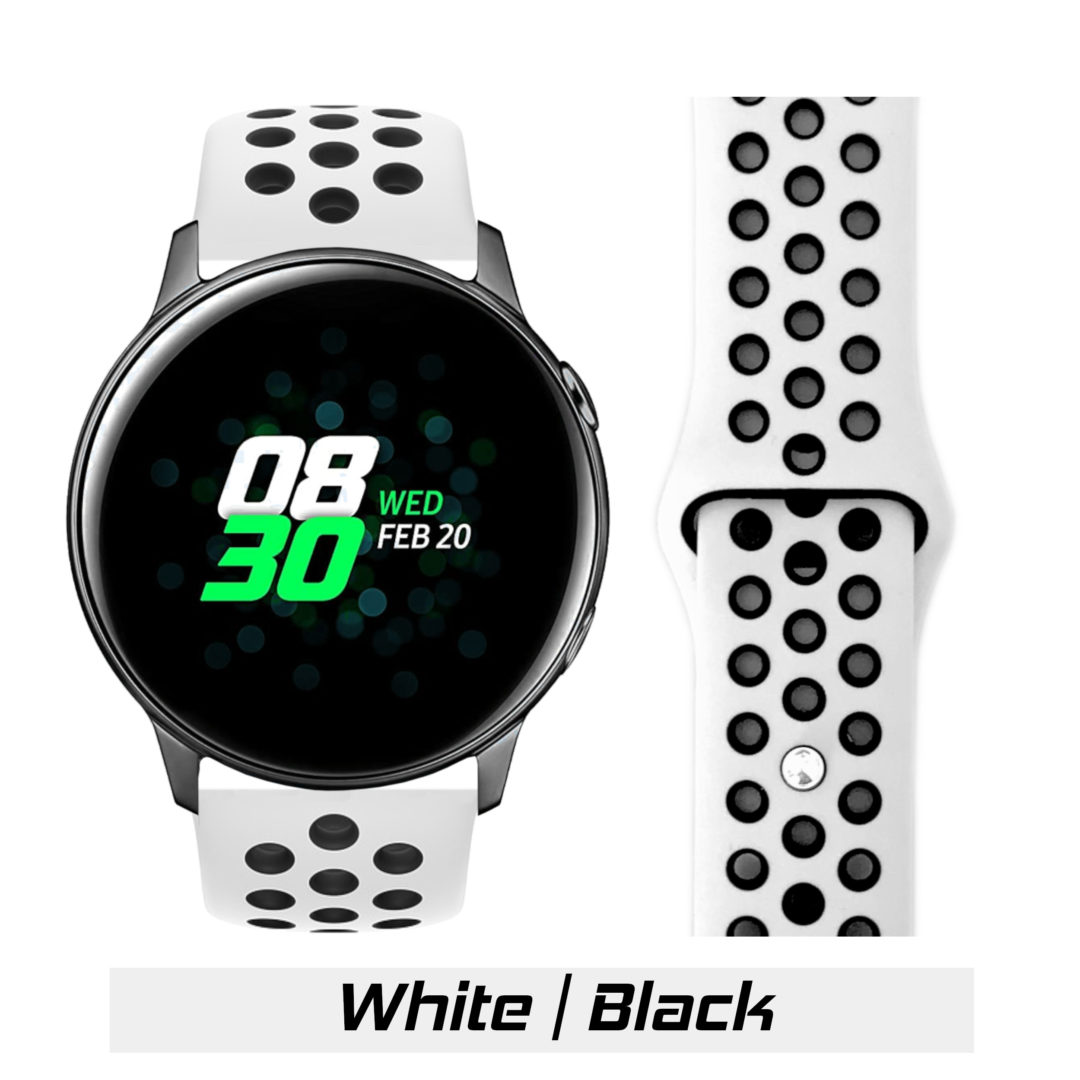 Sport Active Samsung Galaxy Watch Strap White/Black Colour Face View