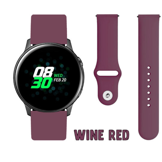 Silicone Pin Samsung Galaxy Watch Strap Wine Red Colour Face View