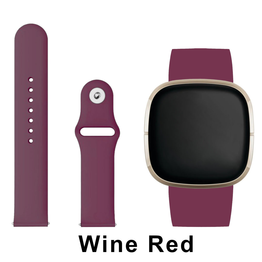 Silicone Pin Fitbit Watch Strap Wine Red Colour Face View