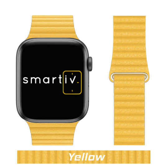 Leather Link Apple Watch Strap Yellow Colour Face View