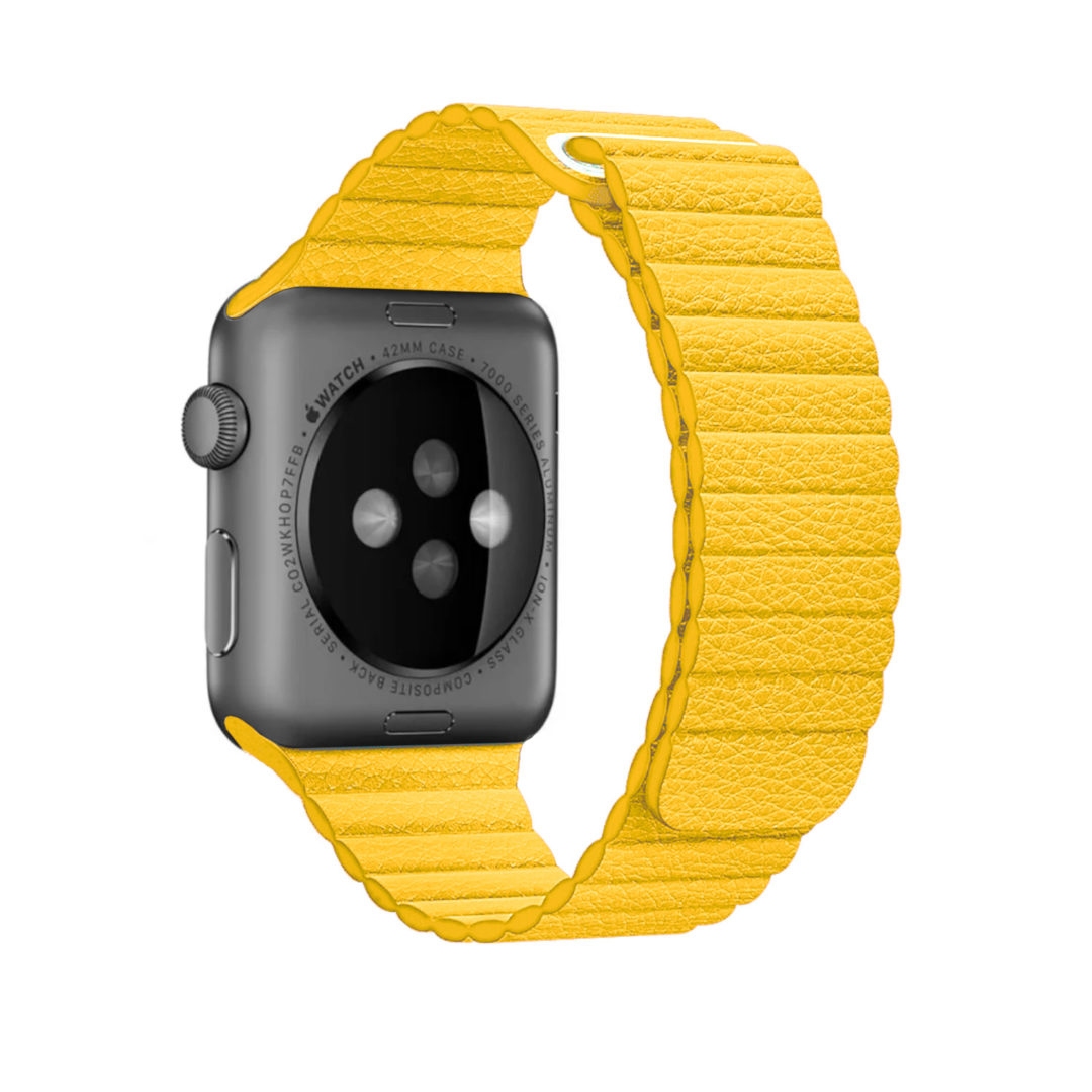 Leather Link Apple Watch Strap Yellow Colour Back View